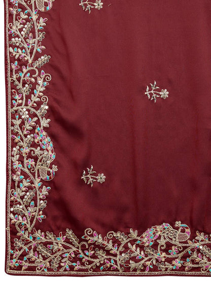 Maroon Embroidered Rangoli Silk Saree Set