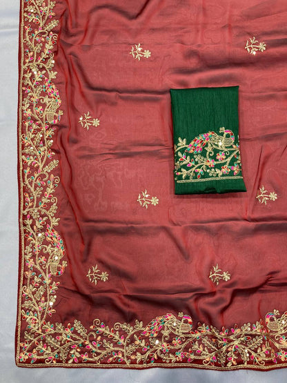 Maroon Embroidered Rangoli Silk Saree Set
