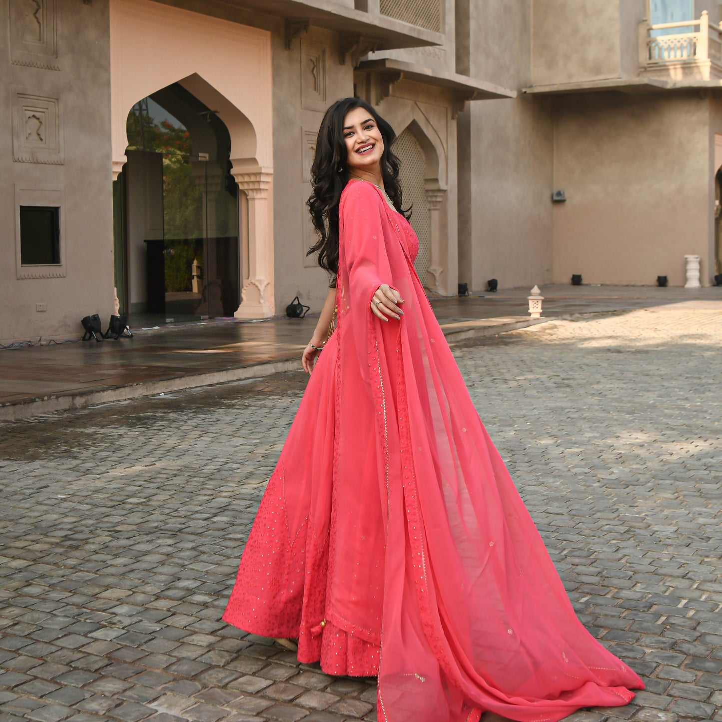 Peach Color Embroidered Attractive Party Wear Georgette Lehenga choli