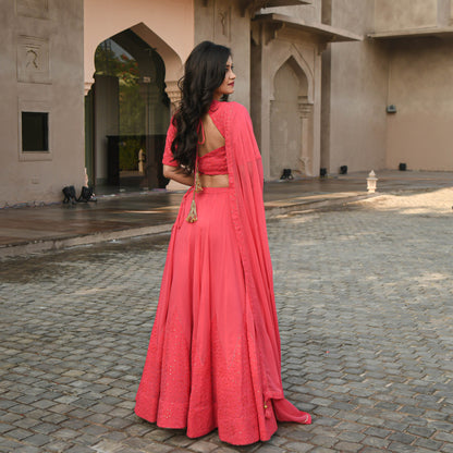 Peach Color Embroidered Attractive Party Wear Georgette Lehenga choli