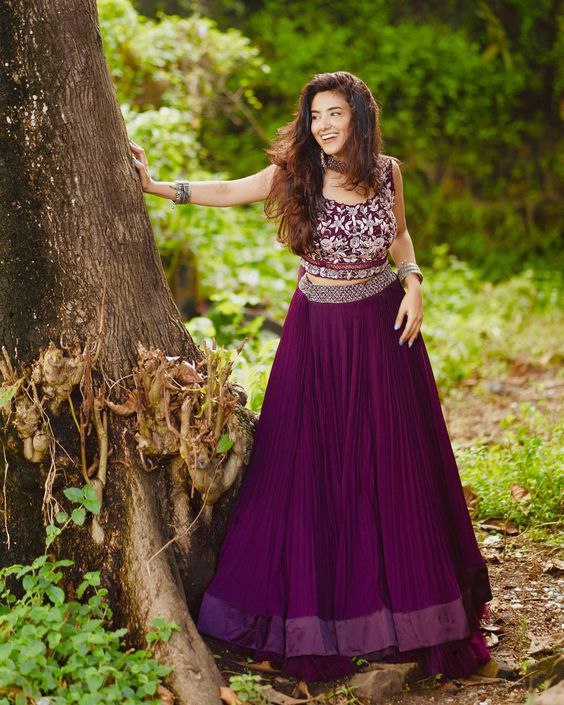 Heavy flared Wine Lehenga Choli