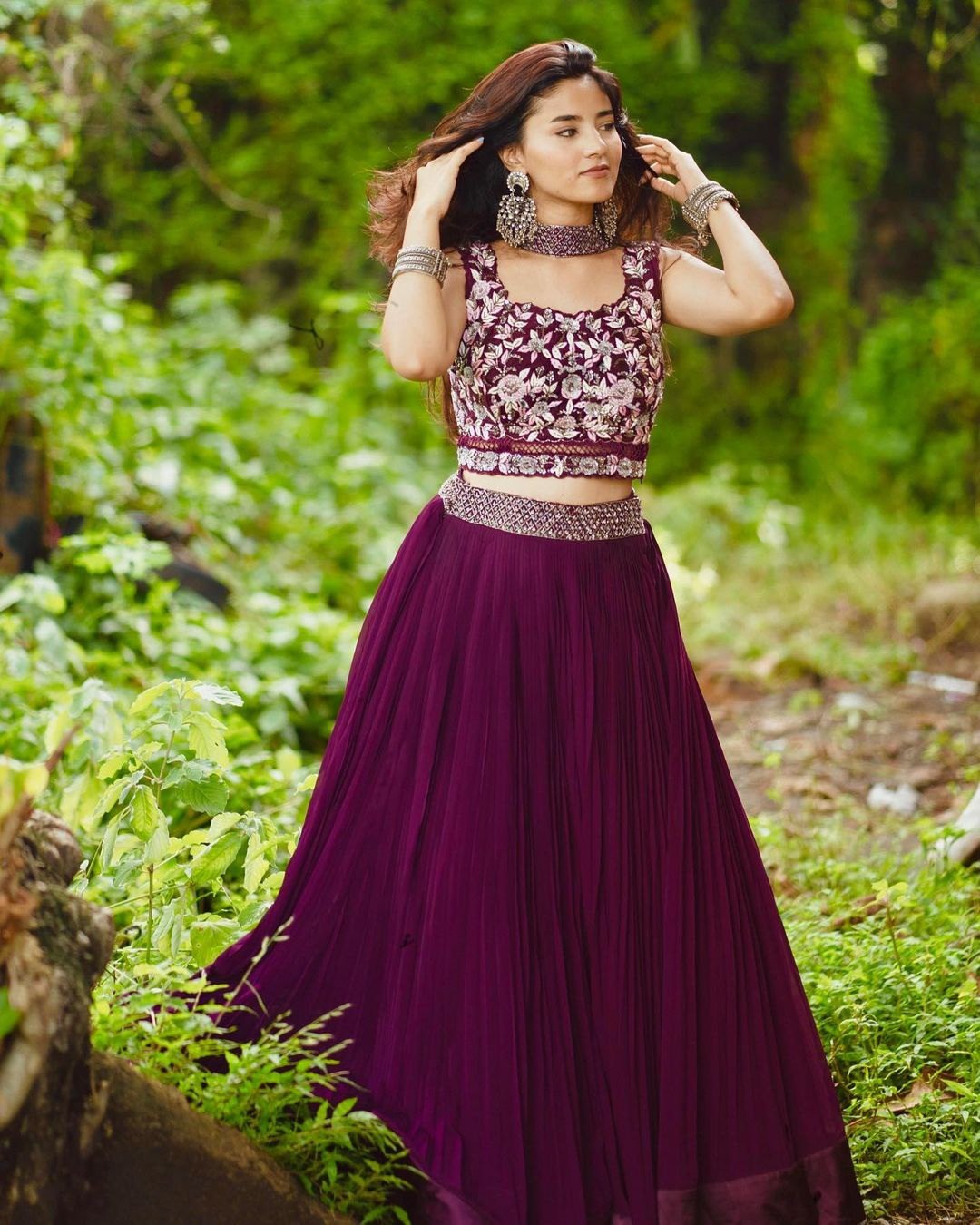 Heavy flared Wine Lehenga Choli