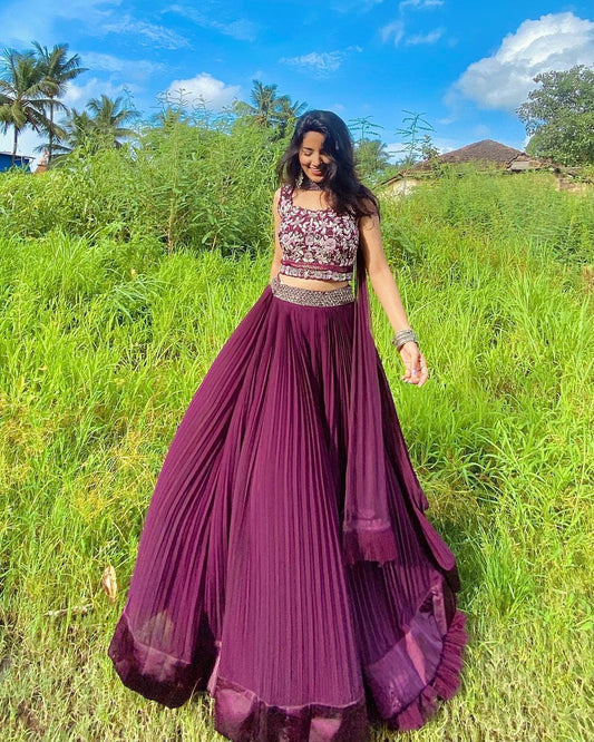 Heavy flared Wine Lehenga Choli