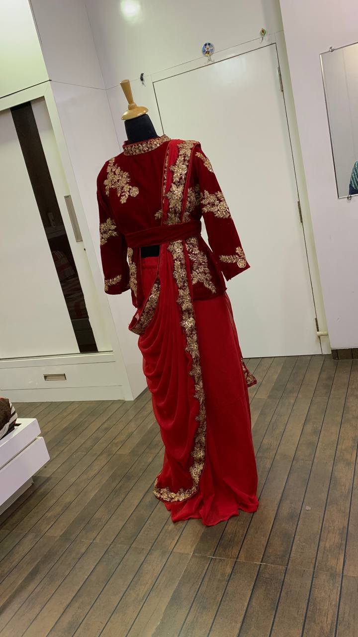 Georgette draping saree with sequence dori, and zari work