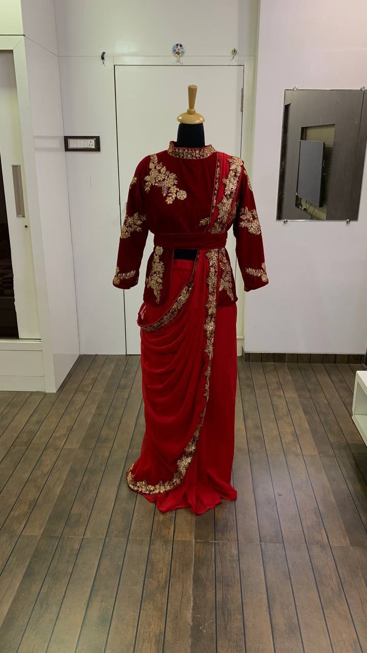 Georgette draping saree with sequence dori, and zari work