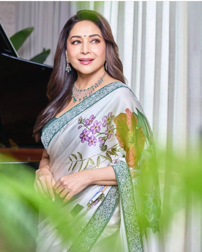 Madhuri Dixit Party Wear Satin Silk Digital Sarees
