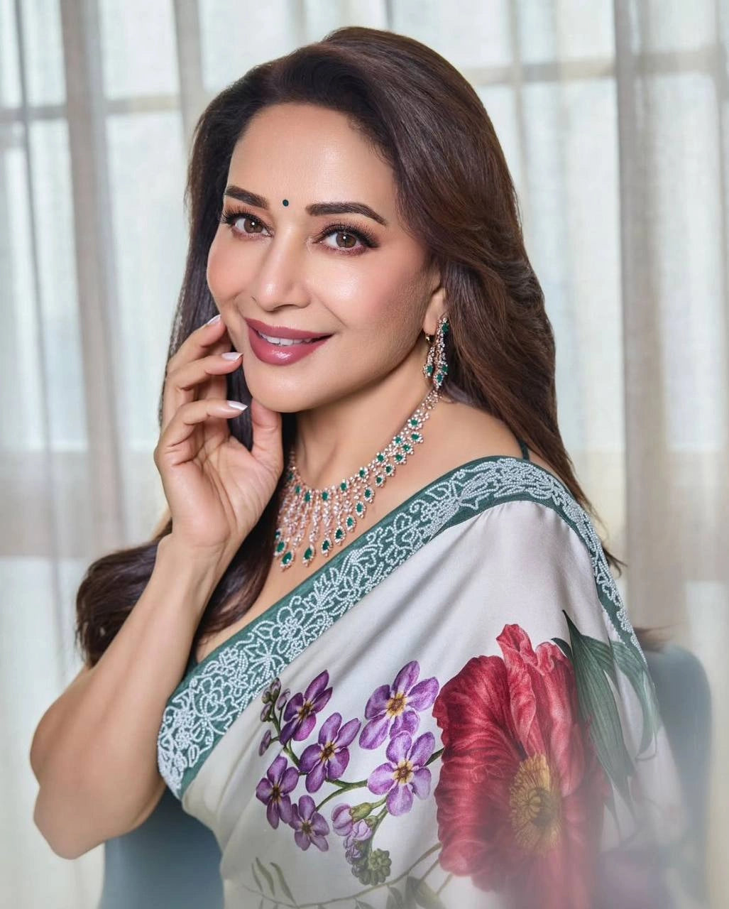Madhuri Dixit Party Wear Satin Silk Digital Sarees