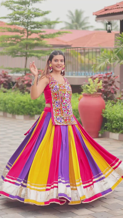 Navratri Special Pure Cotton Flared Chaniya Choli with Gamathi Mirror Work Top