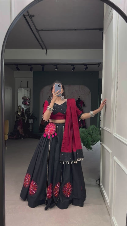 Gamthi and Kodi Work Black  Navaratri Lehenga Choli