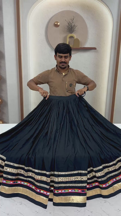Black Designer Lehenga Choli for Women with Heavy Gamthi Work and Mirror Lace for Garba Navratri