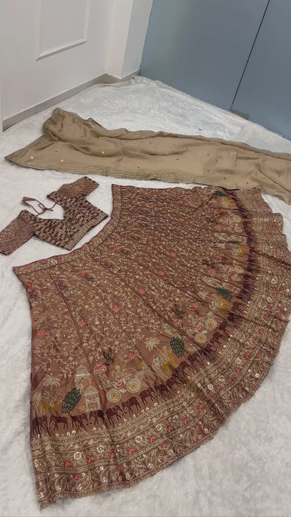 Brown Kasturi Silk Designer Lehenga Choli Traditional Indian Wedding Wear Bridal Ethnic Festive Wear