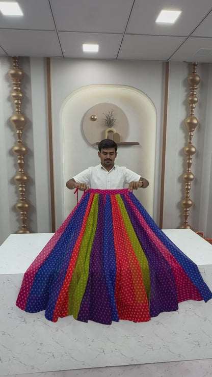 Multicolor Georgette Lehenga Choli with Mirror Work and 6 Meter Flair
