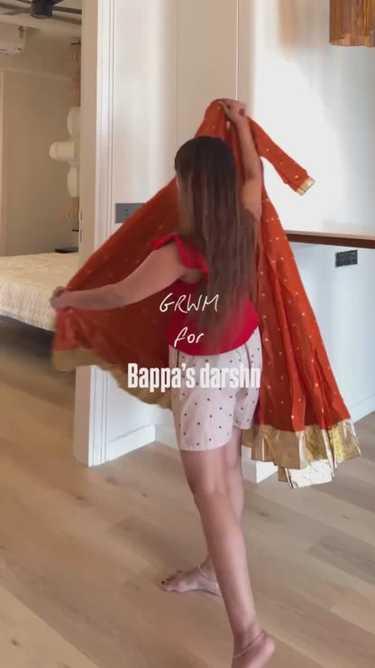 Orange Heavy Vichitra Silk Anarkali Lehenga Dupatta Set for Women Festive Wedding Party Wear Ethnic Dress