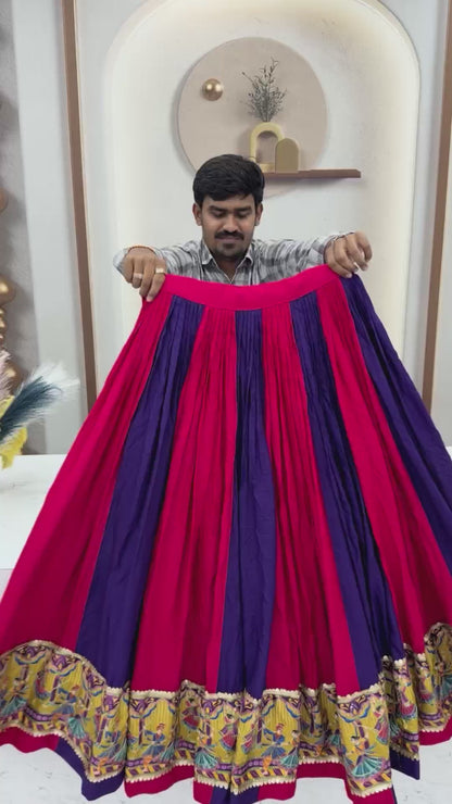 Purple Pink Designer Lehenga Choli for Women with Real Mirror Work Printed Flared Lehenga for Navratri