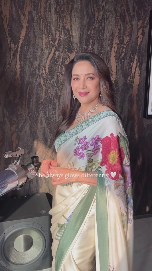 Madhuri Dixit Party Wear Satin Silk Digital Sarees