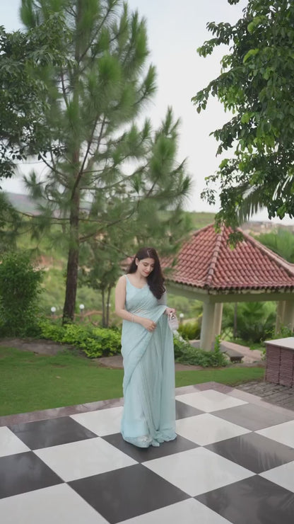 Sky blue Sirosky Work Party Wear Georgette Saree