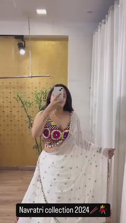 Women's navratri Special Faux Georgette Lehenga Choli with Real Mirror Work