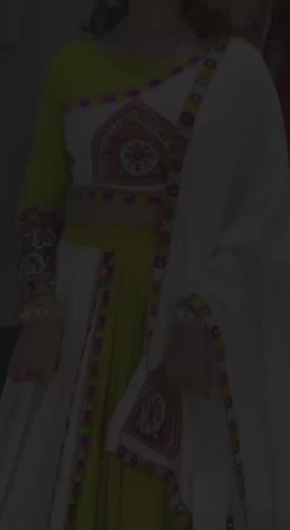 Navratri Mirror Work Pure Rayon Cotton Lehenga Choli Set with Gamthi Work
