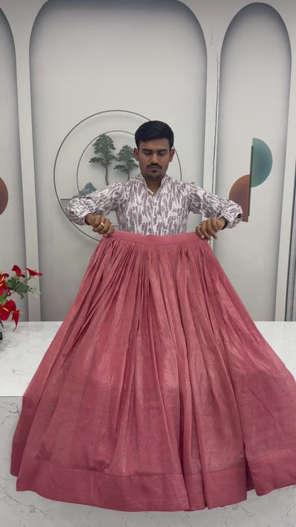 Dusty Rose Party Wear Crunchy Silk Indo Western Lehenga Choli with Embroidered Jacket for Women