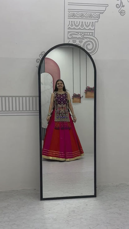 Fully Stitched Heavy Work Vichitra Silk Lehenga with Shrug for Navratri