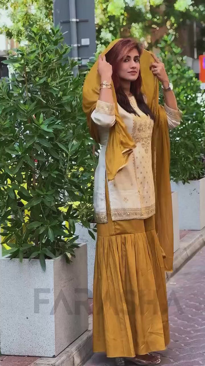 Traditional Mustard Yellow Sequin Festive & Party Wear Stitched Sharara Set for Women