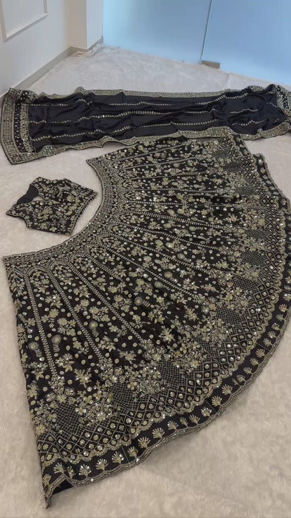 Black and Silver Chinon Silk Lehenga Choli for Wedding and Festive Wear