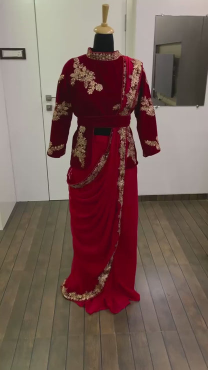 Georgette draping saree with sequence dori, and zari work