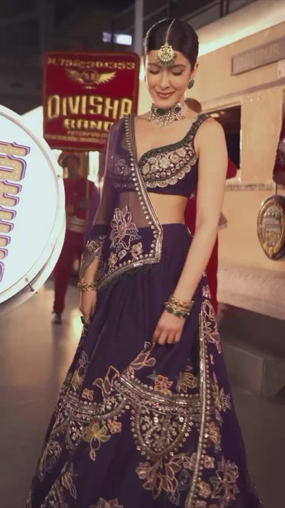 Royal Violet Kasturi Silk Lehenga with Multi Thread Dori and Sequin Work