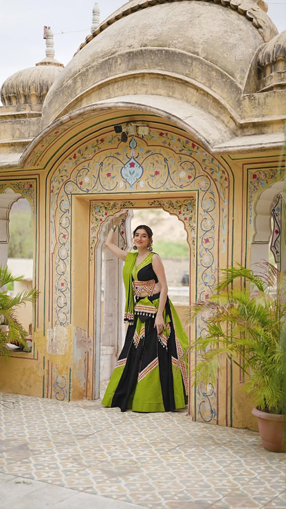Green & Black Cotton Navratri Lehenga Choli