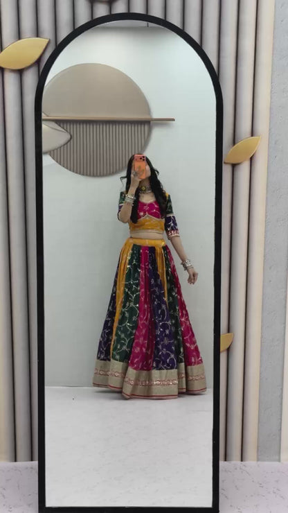 Women's Navratri Special Multicolor Lehenga Choli with 6 Meter Flair & Embroidered Dupatta