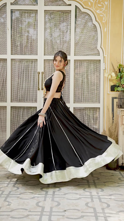 Festive Fashion Rayon Black Lehenga With Gamthi Work Blouse For Navratri