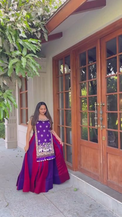 Women Fully Stitched Heavy Work Vichitra Silk Lehenga with Shrug for Navratri