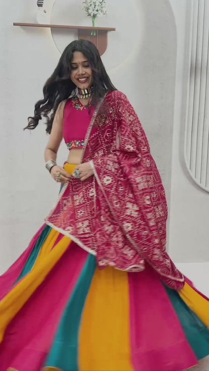 Pure Cotton Lehenga Choli with Mirror Work Choli and Multicolor Kali Lehenga