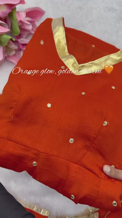 Orange Heavy Vichitra Silk Anarkali Lehenga Dupatta Set for Women Festive Wedding Party Wear Ethnic Dress