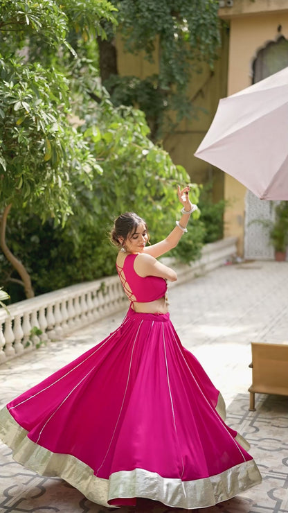 Festive Fashion Rayon Pink Lehenga With Gamthi Work Blouse For Navratri
