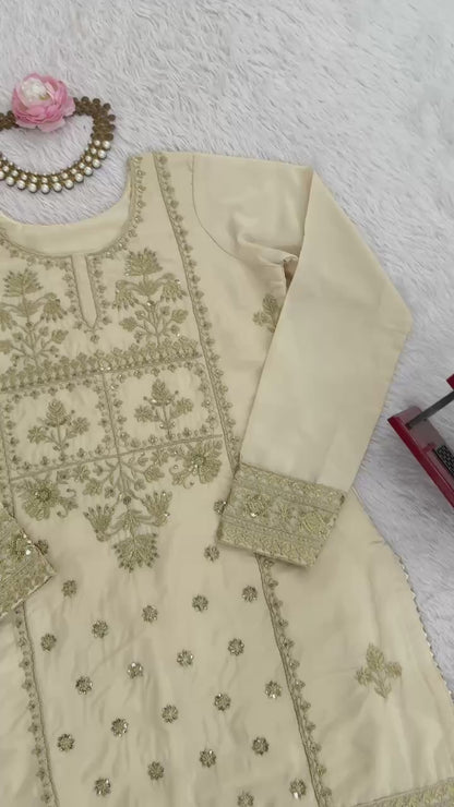 Traditional Mustard Yellow Sequin Festive & Party Wear Stitched Sharara Set for Women