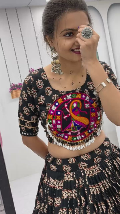Navratri Special Pure Cotton Black Flared Lehenga Choli With Heavy Gamathi Work