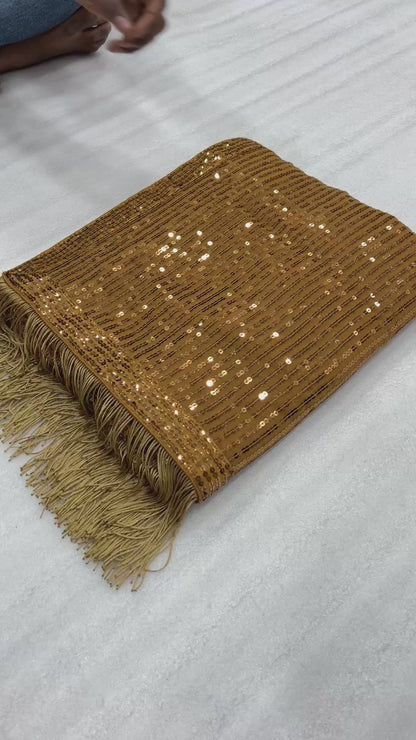 Madhuri Dixit Golden Color Georgette Sequins saree