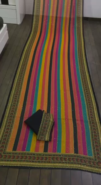 Heavy Georgette Digital Print With Sequence Work Line Saree