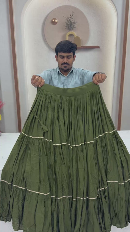 Mustard Green Gamthi Work Lehenga Choli with Koti for Navratri Garba