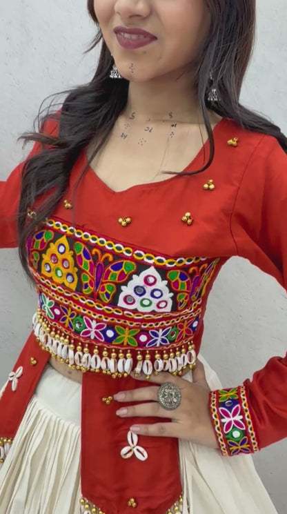 Gujarati Traditional Lehenga Choli for Women with Real Kodi Work Gamthi Work and Heavy Hand Work