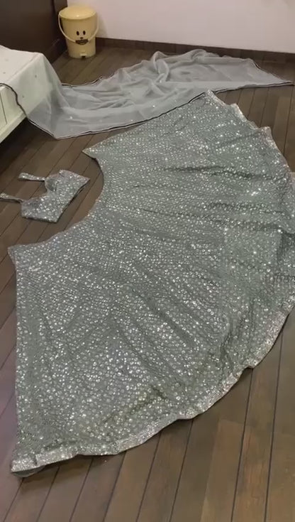 Silver Kasturi Crepe Silk Designer Lehenga Choli with Sequin Work Traditional Indian Wedding Wear Bridal Ethnic Party Wear