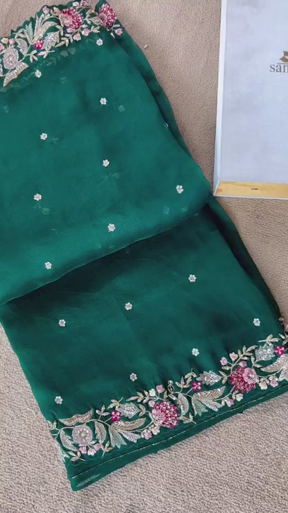 Elegant Green Colored Tabby Organza saree