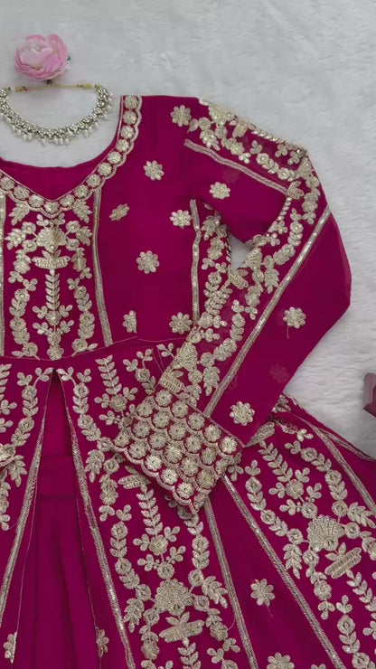 Premium Wedding Wear Maroon Heavy Embroidered Work Georgette 3 Piece Set