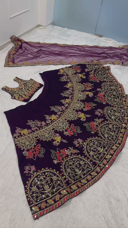 Royal Violet Kasturi Silk Lehenga with Multi Thread Dori and Sequin Work